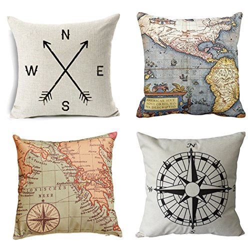 Home Decorative Throw Pillow Covers Wonder4 Cotton Linen Map Art