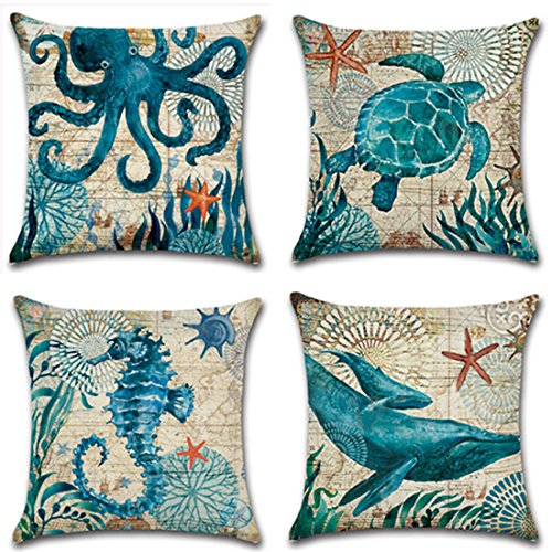 Onway Ocean Park Cotton Linen Theme Decorative Pillow Cover Case D