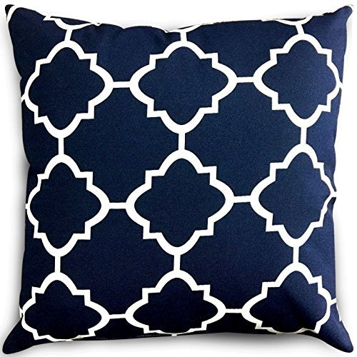 Decorative Square 18 x 18 Inch Throw Pillows Navy White Moroccan