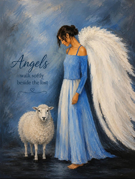 Framed Print 11" X 14" - Angel with Sheep -  (Healing Art)