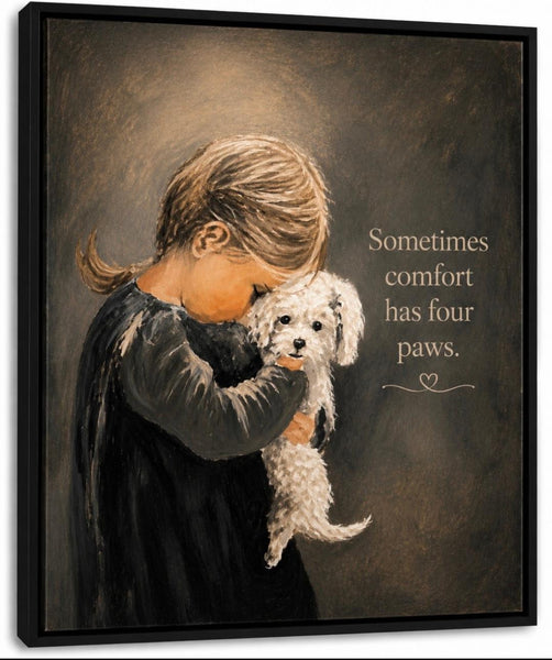 5' X 7" Framed Art - Little Girl with Her Puppy