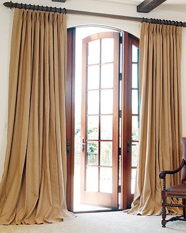 #P2015B Single Window BURLAP Look-A-Like Fabric PLEATED DRAPES