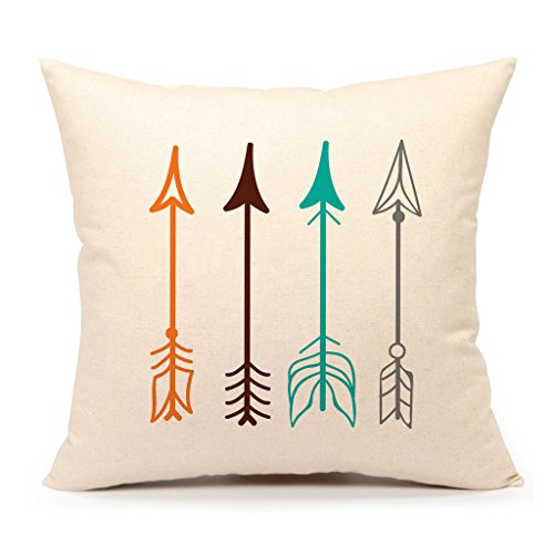 Inspirational Quote Throw Pillow Case Cushion Cover Decorative Cotton Linen 18" x 18" Set of 4(Adventure Awaits,Dream Explore Discover, Ethnic Arrows, Feathers)