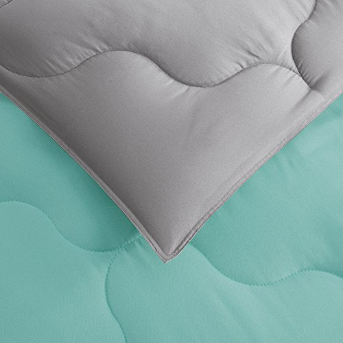 Comfort Spaces – Vixie Reversible Down Alternative Comforter Mini Set - 3 Piece – Aqua and Grey – Stitched Geometrical Pattern – Full/Queen size, includes 1 Comforter, 2 Shams
