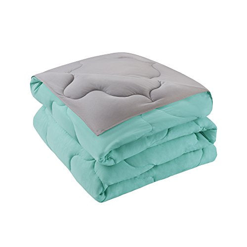 Comfort Spaces – Vixie Reversible Down Alternative Comforter Mini Set - 3 Piece – Aqua and Grey – Stitched Geometrical Pattern – Full/Queen size, includes 1 Comforter, 2 Shams