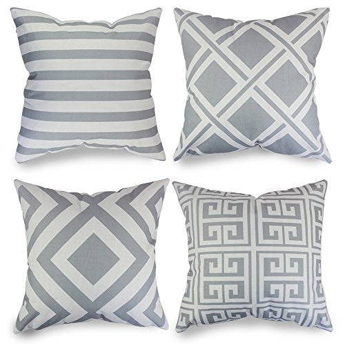 popeven Grey Geometric Pattern Pillow Covers Decorative Sets of 4 Sofa Pillow Case for Living Room Throw Pillows Sets for Couch