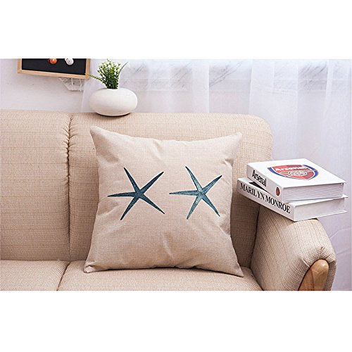 4 Packs Hippih Cotton Linen Sofa Home Decor Design Throw Pillow Case Cushion Covers 18 X 18 Inch ,1x Starfish + 1x Seahorse + 1x Coral + 1x Branch (Green)