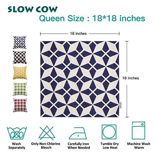 Slow Cow 18x18 inches Cotton Modern Family Embroidery Cushion Pillow Covers, Geometric Zipper Navy Blue Pillow Case Decorative Throw Pillows for Living Room, Best Home Décor Gift for Kids !