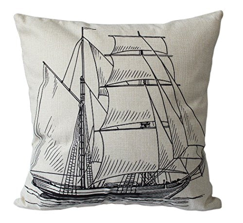 BPFY 4 Pack Home Decor Cotton Linen Nautical Style Sofa Throw Pillow Case Cushion Cover 18 x 18 Inch