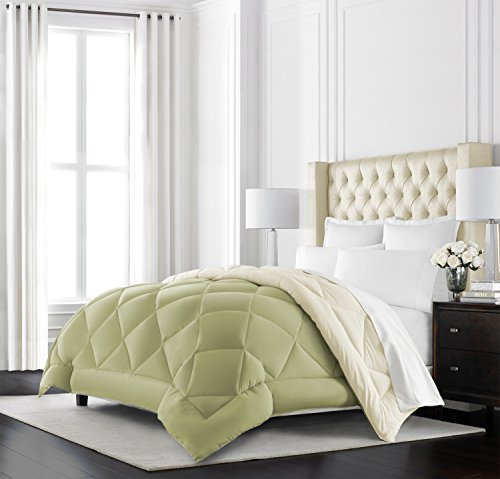 Beckham Hotel Collection Goose Down Alternative Reversible Comforter - All Season - Premium Quality Luxury Hypoallergenic Comforter - Full/Queen - Sage/Ivory