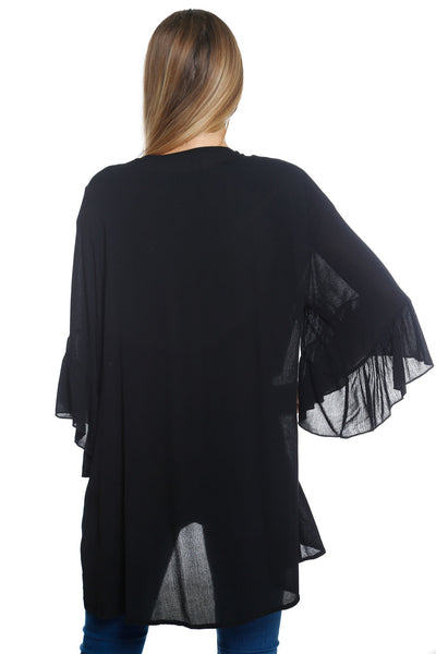 6016WFC23347   Black Bell Sleeve Cardigan