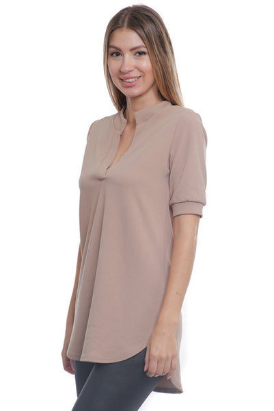 6018WFC23007   Tan Short Sleeve Tunic Top