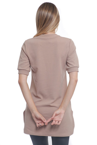 6018WFC23007   Tan Short Sleeve Tunic Top