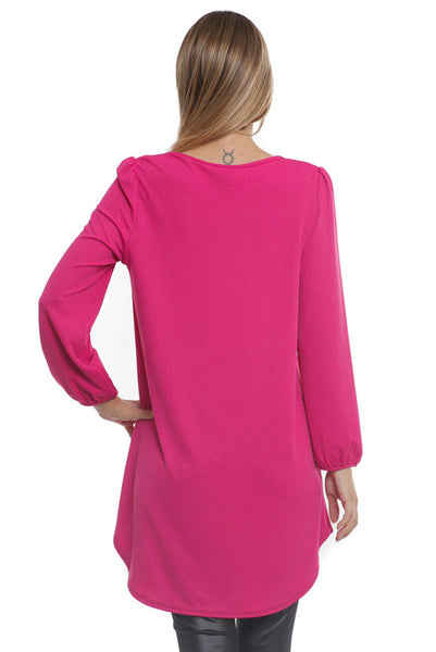 6019WFC23012   Fuchsia Long Sleeve Tunic Top