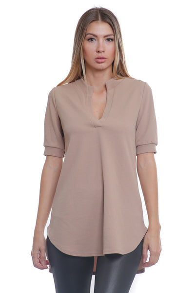 6018WFC23007   Tan Short Sleeve Tunic Top