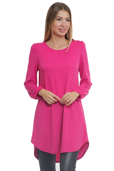 6019WFC23012   Fuchsia Long Sleeve Tunic Top