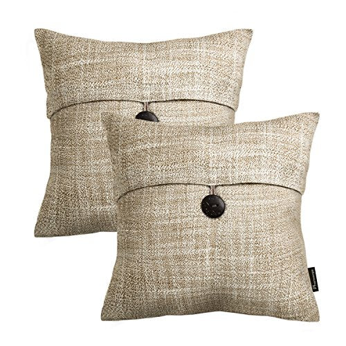 Set of 2 Phantoscope Button Beige Linen Decorative Throw Pillow Case Cushion Cover 18 "X18 " --New!!