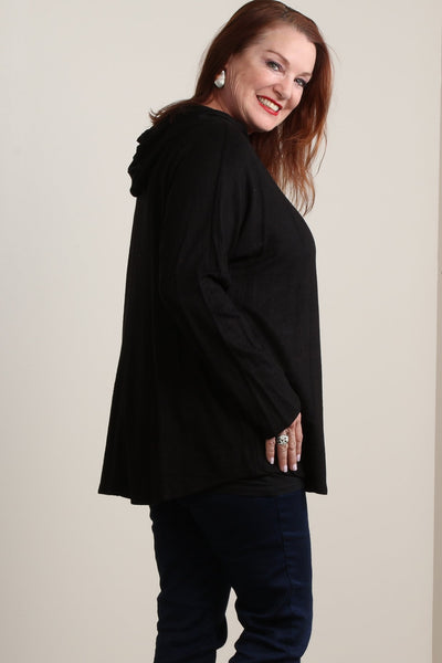 #7004BW    PLUS Black Fleece Hoodie Tunic