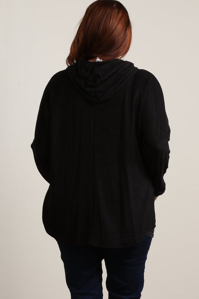 #7004BW    PLUS Black Fleece Hoodie Tunic