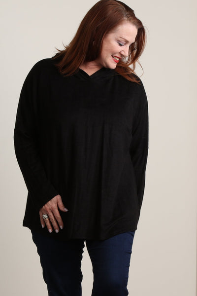 #7004BW    PLUS Black Fleece Hoodie Tunic