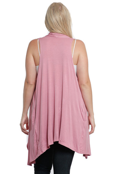 #7032WFC    PLUS Blush Sleeveless Cardigan