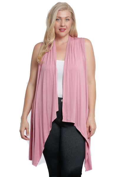 #7032WFC    PLUS Blush Sleeveless Cardigan