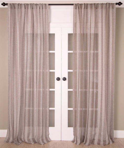 #P5501 Taupe Linen Stripes Curtain (Use Discount Code)