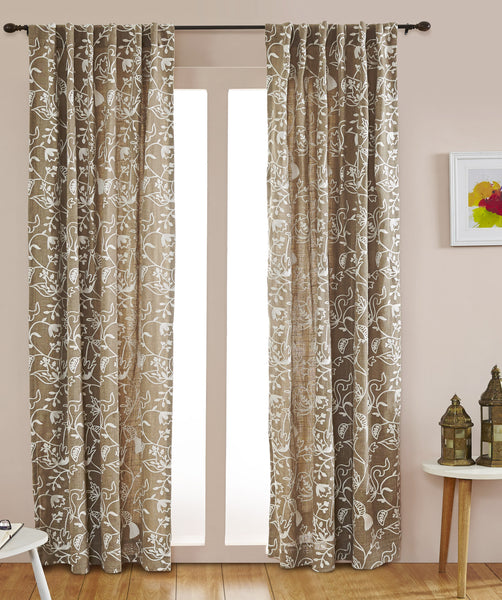 #P5540 Taupe  Blue Bird of Paradise Curtain (Use Discount Code) Pay 1/2 Down